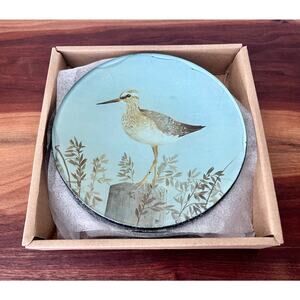 NIB Jurgen Gottschlag Handpainted Glass Sandpiper Dishes 5.5” ~ Set of 4